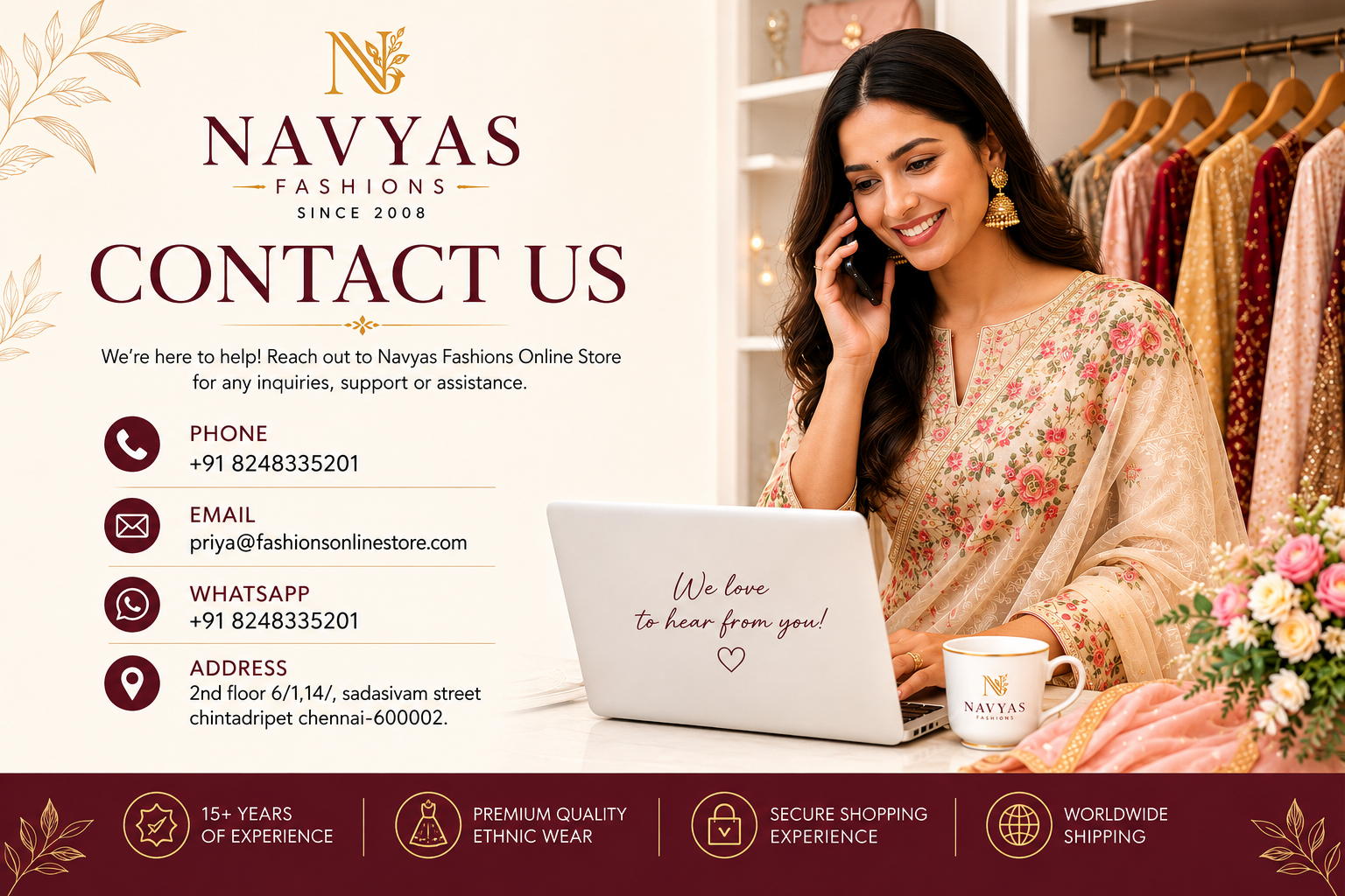 Contact Navyas fashions online store